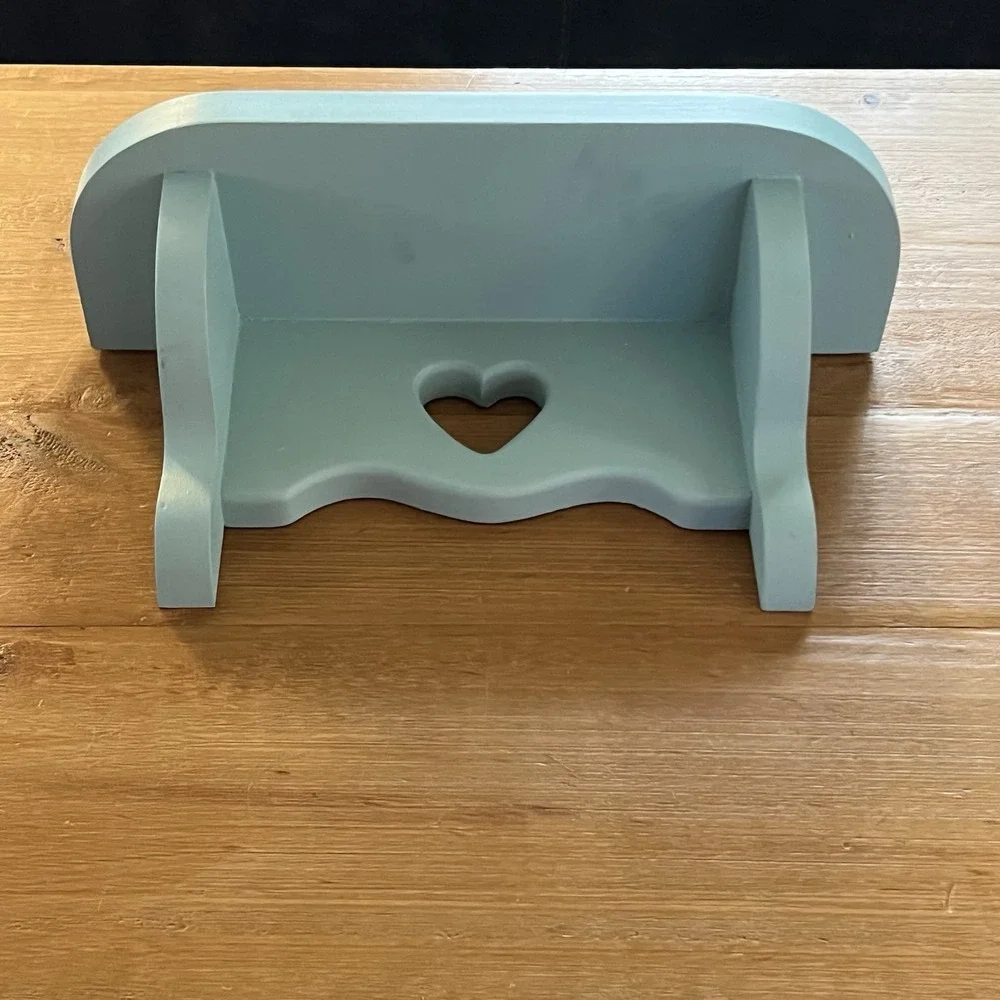 Blue Wooden Heart Wall Shelf Vintage Handmade Farmhouse Country Home Decor